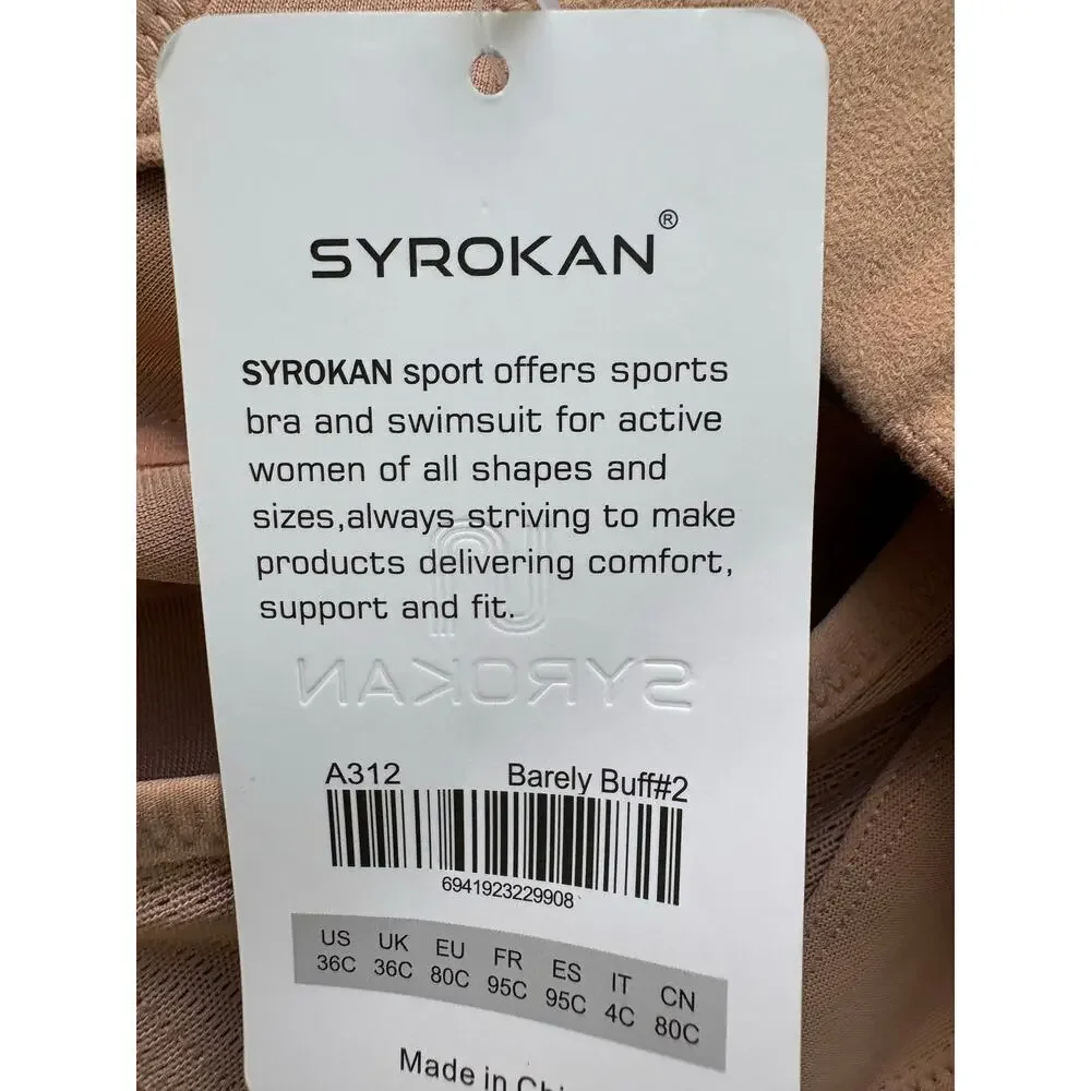 SYROKAN High Support Full Coverage High Neck Sports Bra Buff Size 36C NEW A312
